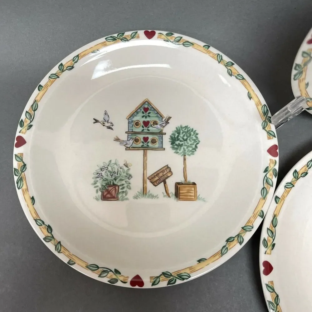 Thomson Pottery Salad Plates Birdhouse Birds Heart Vine Border 7 5/8